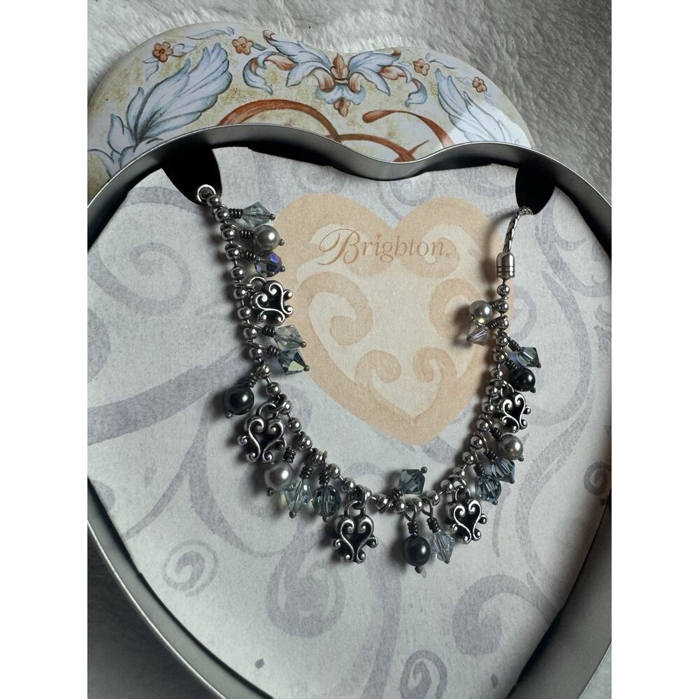 Brighton Cannes Necklace Blue Beaded Crystals & Silver Tone Charms 18" Adj. - Picture 6 of 8